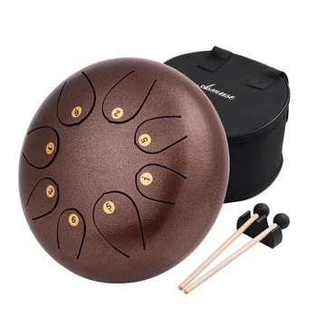 

10 Inch Steel Tongue Drum Pan Drum Percussion Steel Drum Instrument 8 Notes with Mallets Mallet Bracket Tonic Sticker Travel Bag