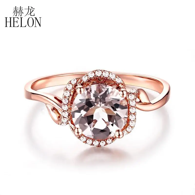 HELON Solid 14 к розовое золото AU585 натуральные бриллианты обручальное кольцо 7 мм круглой огранки натуральное морганитное кольцо ювелирные украшения для женщин