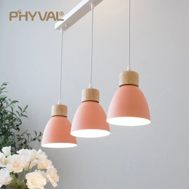Pendant Lamps Chandelier Lighting 3 Heads Nordic Macaron E27 Creative Wooden Bedside Lights For Bedroom Study Cafe Bar Restaurant Decor