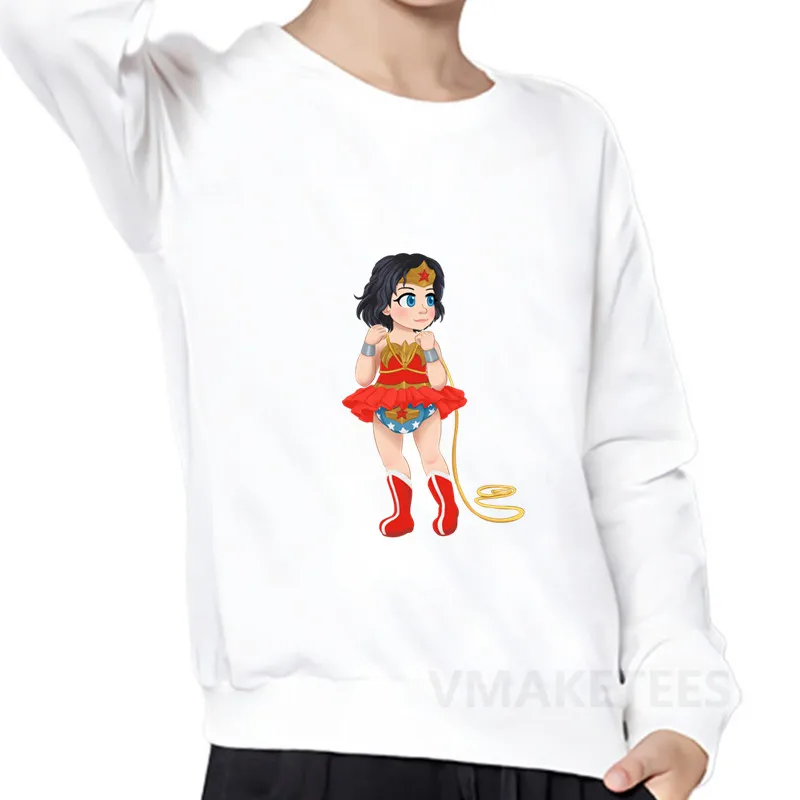 Детские толстовки с капюшоном с мультяшным принтом Wonder Woman Осенняя хлопковая толстовка для мальчиков и девочек Повседневная забавная одежда для малышей KYT5211 - Цвет: 5211G-White