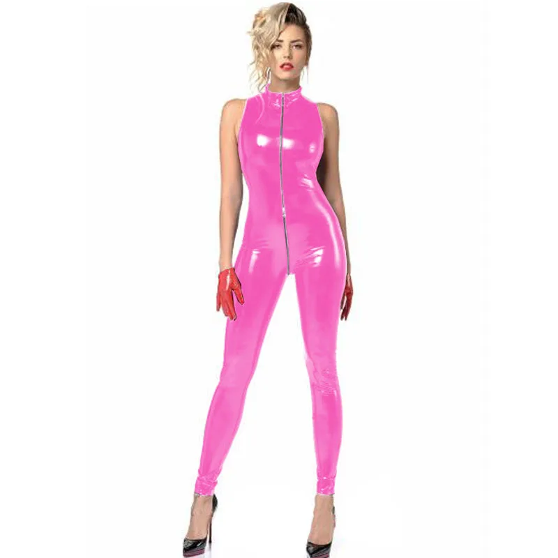 Sexy Womens PVC Leather Jumpsuit Catsuit Lingerie Wet Look Sleeveless Zipper Open Crotch Bodysuit Cosplay Club Wear Costumes cosplay costume women romper jumpsuit sexy fetish wear