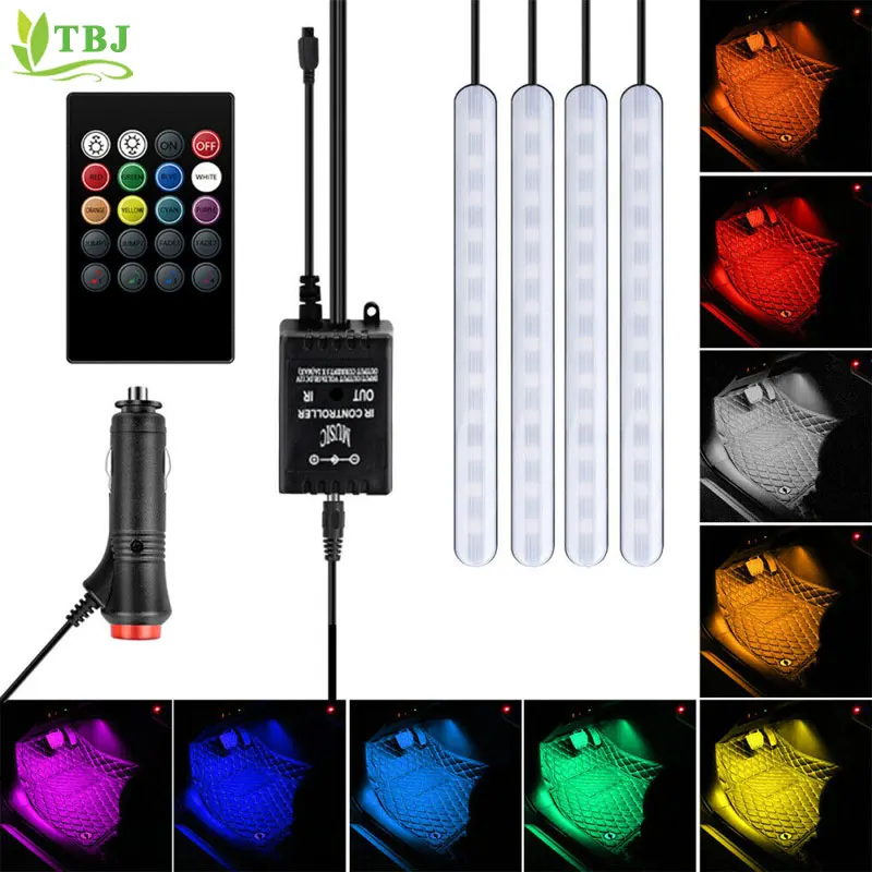 Интерьер автомобиля RGB Светодиодные полосы света 48 Светодиодный s SMD5050 автомобиль decoractive атмосферная лампа дистанционное управление Музыка полосы света
