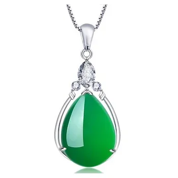 

Green jade emerald gemstones zircon diamond pendant necklaces for women white gold silver color choker chain jewelry bijoux gift