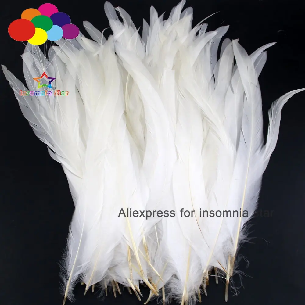 100 шт чистый white20-45cm/8-18 дюймов петух хвост перья для декоративных аксессуаров