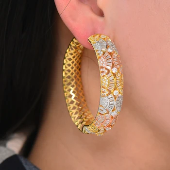 

Jimbora Luxury 3 Tone CZ Office Style Hoop Earrings Exquisite Professional Women's Jewelry Earrings Accessories