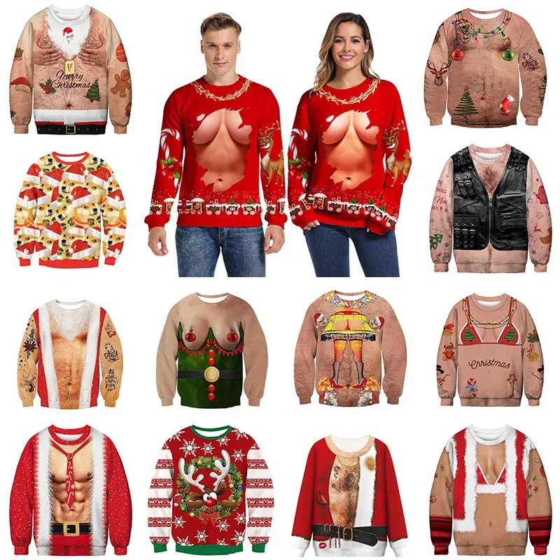 

2019 Ugly Christmas Sweater For gift Santa Funny Pullover Womens Mens 3D print Sweaters Tops Autumn Winter funny hoodie Clothing