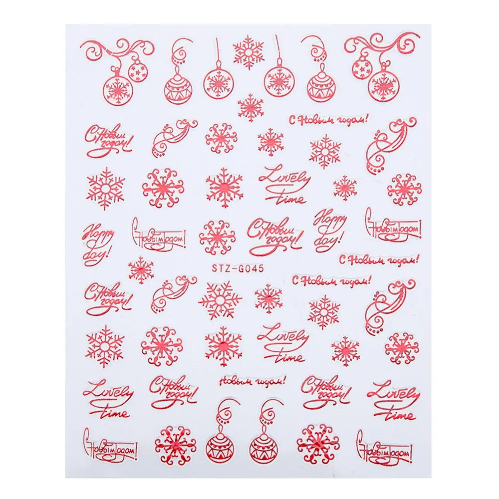 1 шт рождественские снежинки наклейки для ногтей 3D Санта-лось Слайдеры для ногтей Клей Рождественский подарок наклейки год наклейки для ногтей обертывание - Цвет: STZ-G045 Red