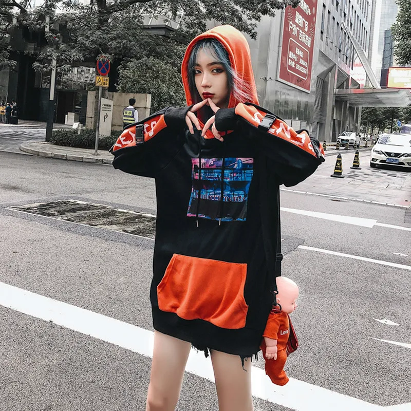 

Hip-hop Overalls Hoodies Female Loose Street Couple Hooded Jacket High Street Bf Coat Stranger Things Streetwear Korean Hoodie 5