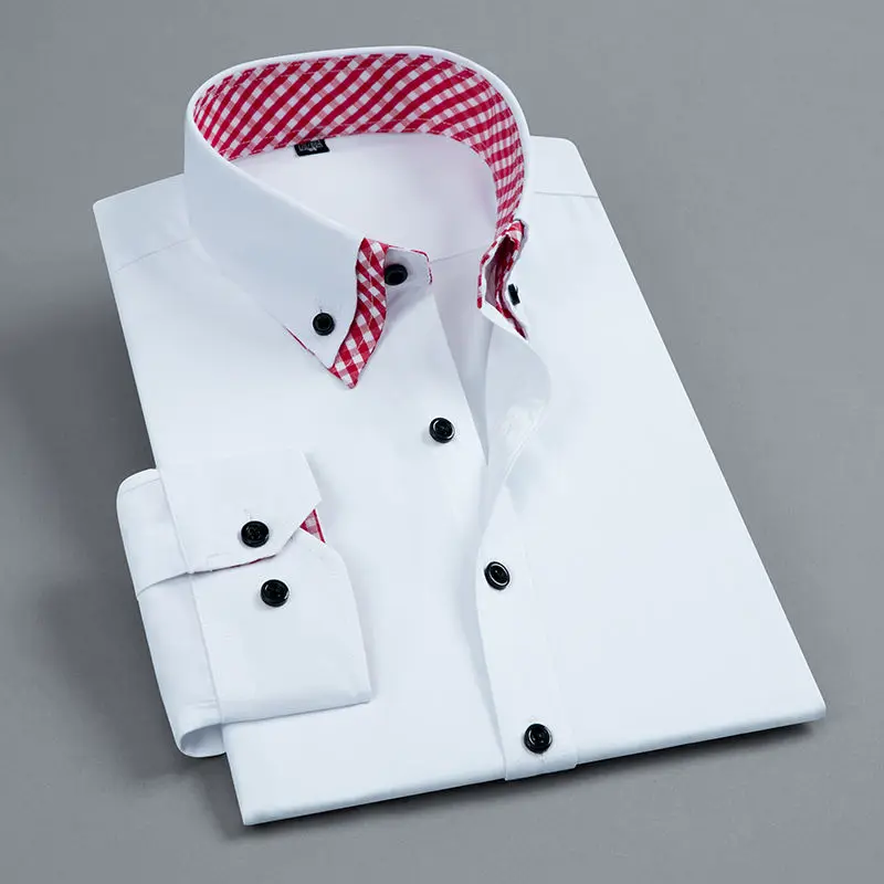 Camisa de vestir de manga larga para hombre, ropa Formal y Regular para oficina, de doble capa, sin hierro, a la moda, venta al por mayor