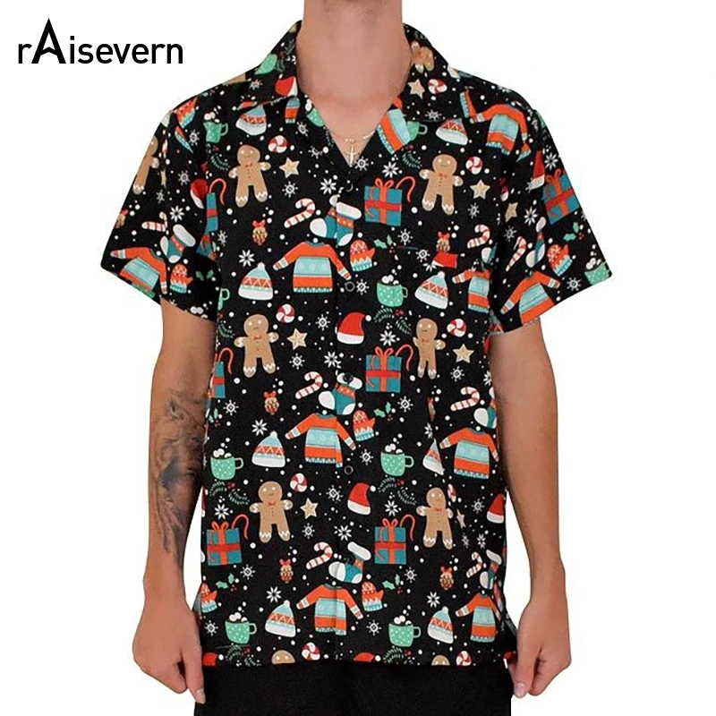 Raisvern Новые мужские топы Рождественская блузка Ele мужские ts короткий рукав снежинки Санта конфеты рубашка с принтом