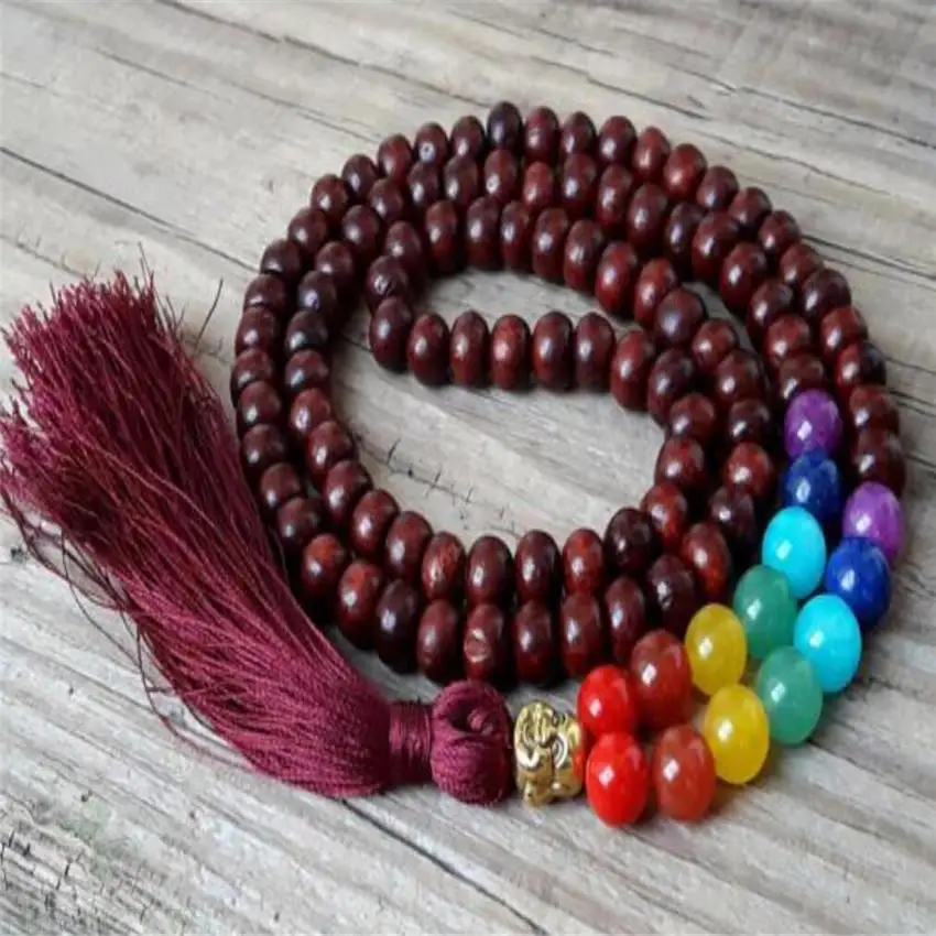 

8MM Rosewood mala buddha beads tassel chakra necklace Unisex energy Buddhism Hot yoga chain Fancy Lucky Wrist pray