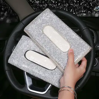 

Auto Tissue Box Sun Visor Diamond Leather Rhinestone Crystal Tissue Paper Holder Case Sunvisor Hanging Napkin Car Accessories