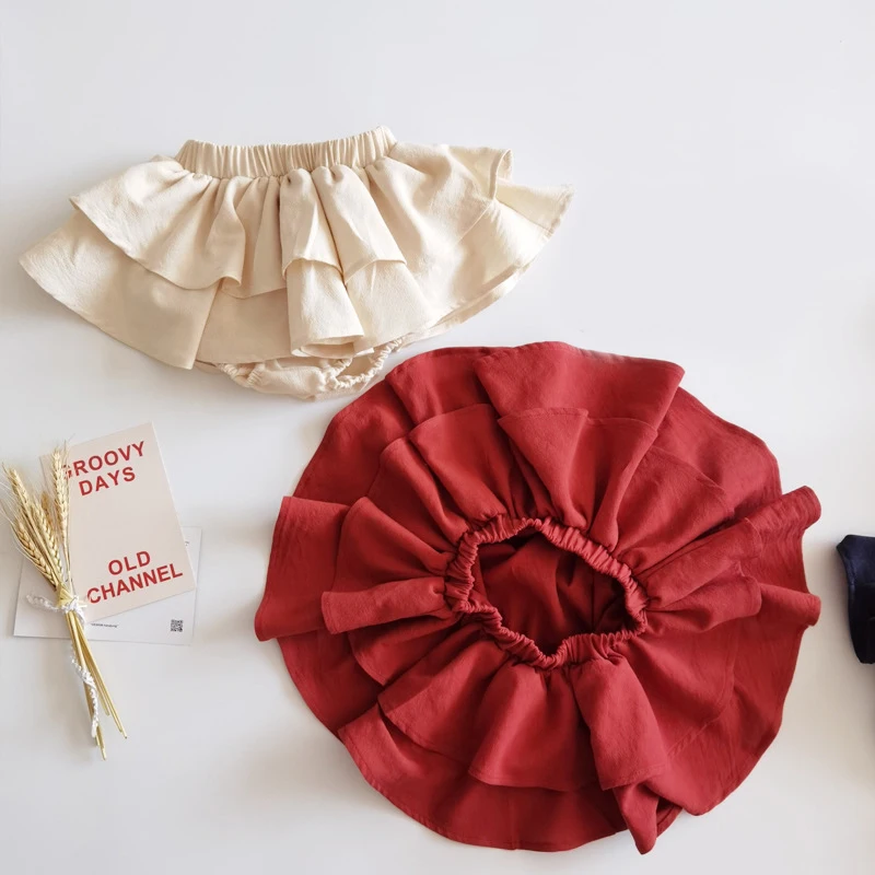 Tulle Tutu Skirt Double Layers Ruffles Lace Baby Skirt Pants Summer Cotton Linen Kids Pettiskirt Toddler Dancing Wedding Clothing Tutu Skirt
