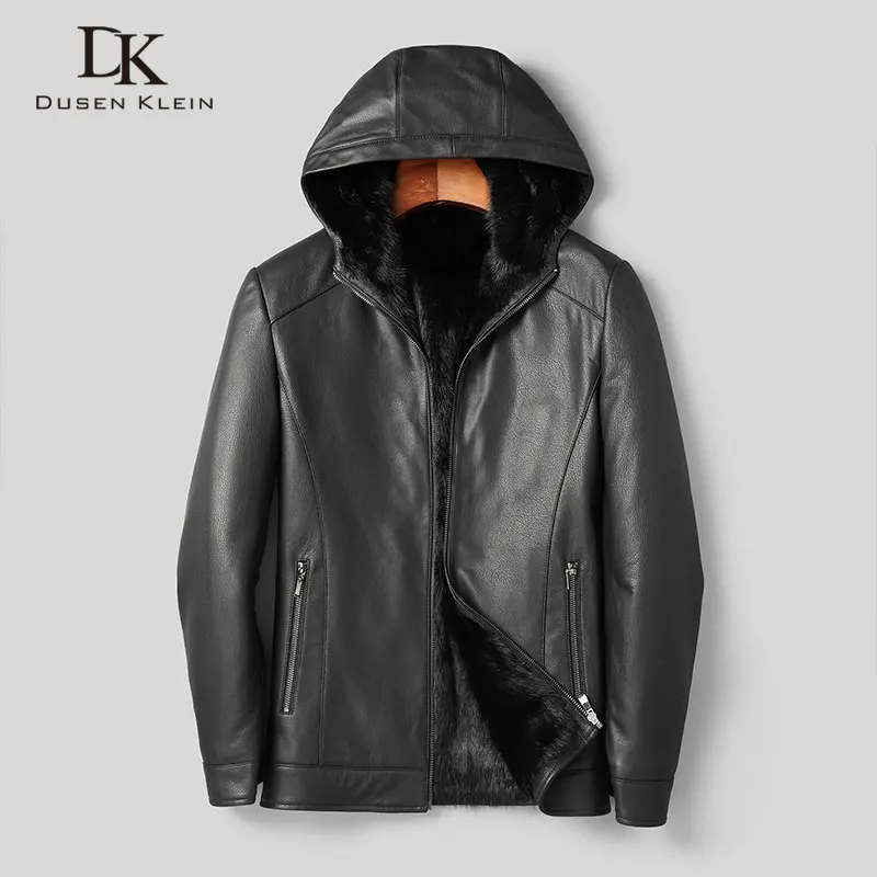 

Men Winter Coat Warm Jackets Thick Outerwear Genuine Leather Sheepskin+Mink Fur Coat 2019 New Hooded Jacket T1878
