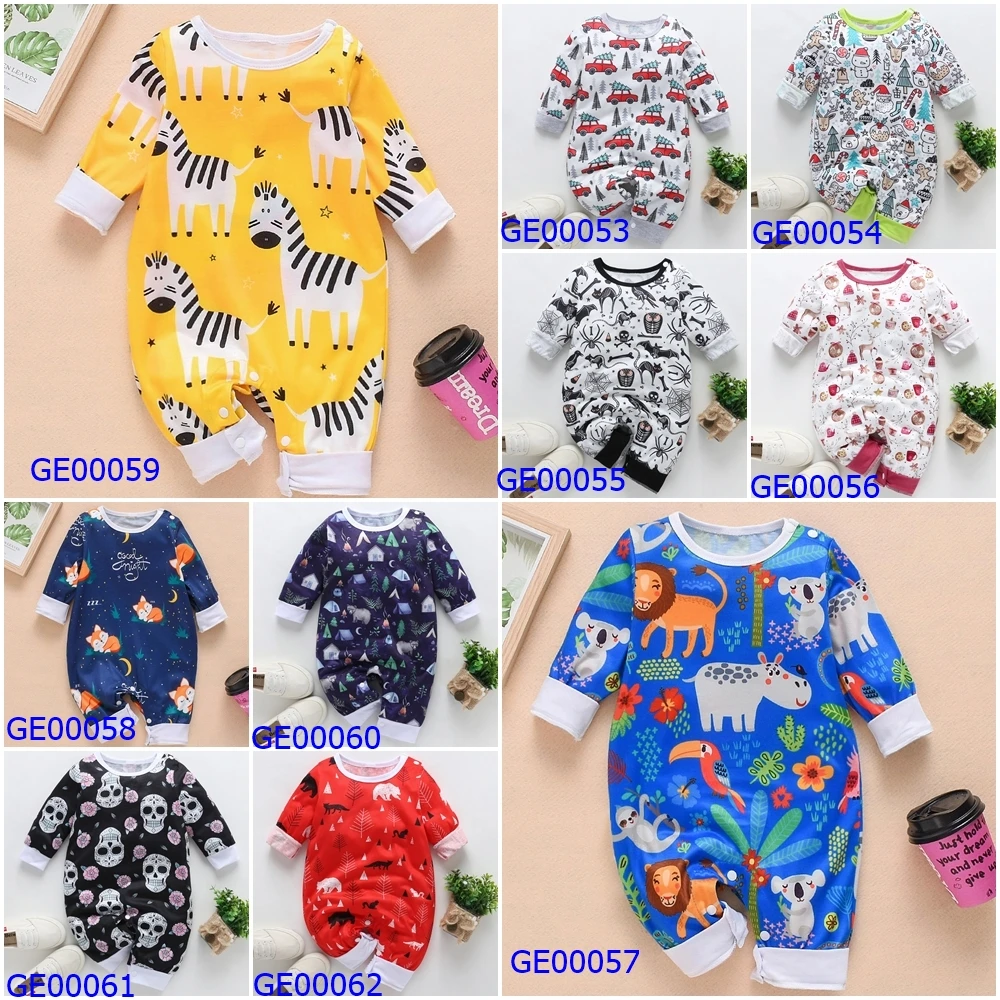 NEW Newborn Baby Clothes Boys Girls Rompers Floral Rabit Dinosaur Printed Long Sleeve Cotton Kid Jumpsuit Playsuit Outfits 0-24M