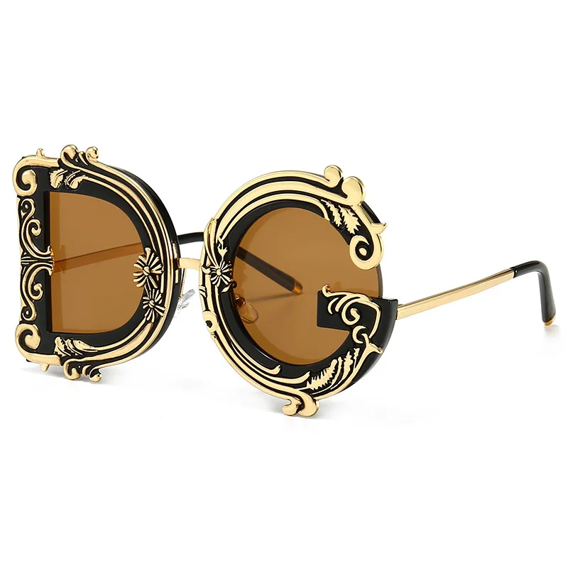 Ретро круглые солнцезащитные очки для женщин, фирменный дизайн, Ретро стиль, барокко, солнцезащитные очки, UV400 Oculos Feminino Lentes Eyewear - Цвет линз: brown lens