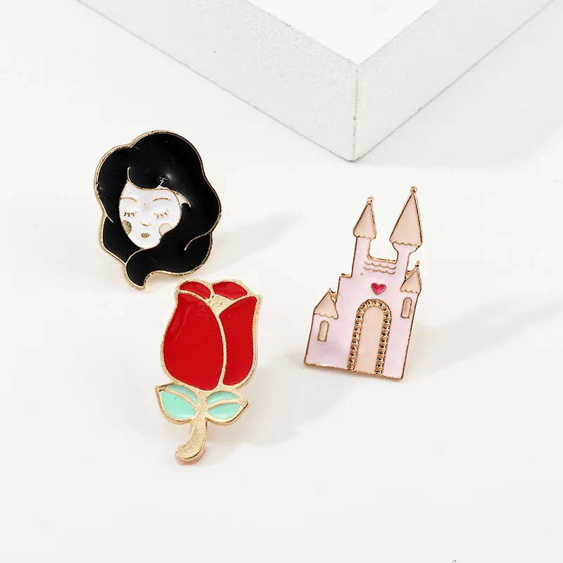 3 шт./компл. Мультяшные броши винтажные значки булавки замок красная роза женские