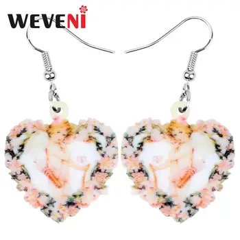 

WEVENI Acrylic Valentine's Day Heart Floral Angel Cupid Earrings Drop Dangle Jewelry Accessory For Women Girls Teens Charms Gift