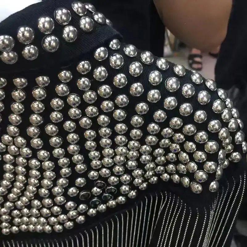 Женская джинсовая куртка с кисточками и заклепками уличная одежда длинным