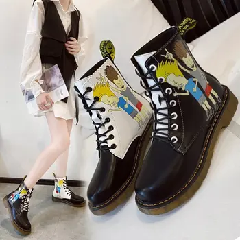 melhor Botas De Tornozelo Para Mulher Impressão Botas Femininas Mulher Do Punk Sapatos De Outono Sapatos Goth Botas De Motocicleta Botas De Botas Femininas