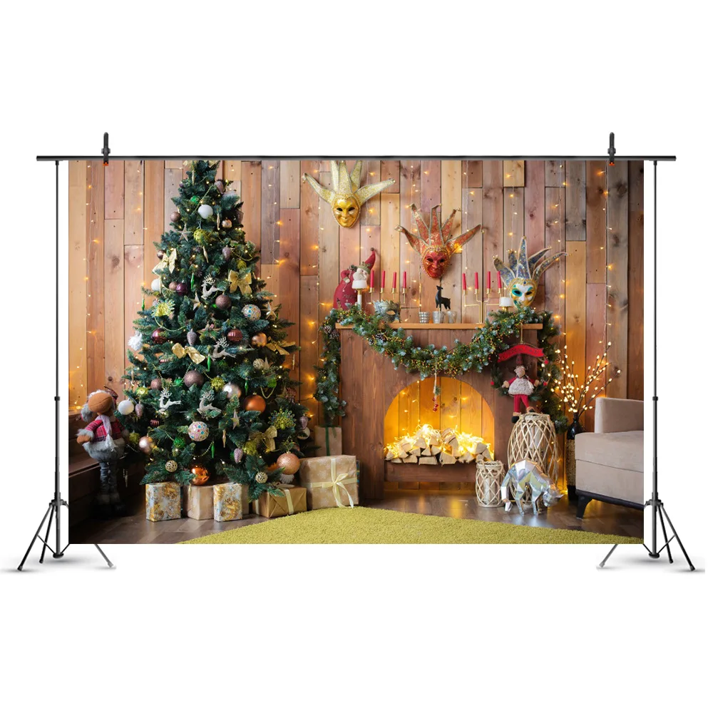 Вечерние фоны с изображением рождественской елки камина для декорации рождественской вечеринки, домашний декор, настенные плакаты, реквизиты для фона фотографии