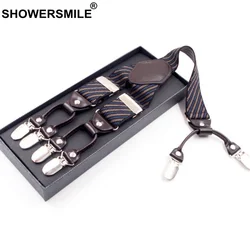 Men's Leather Suspenders Dress Striped 6 Clips Mens Braces For Trousers Y Back Male Business Suspenders 125cm*3.5cm