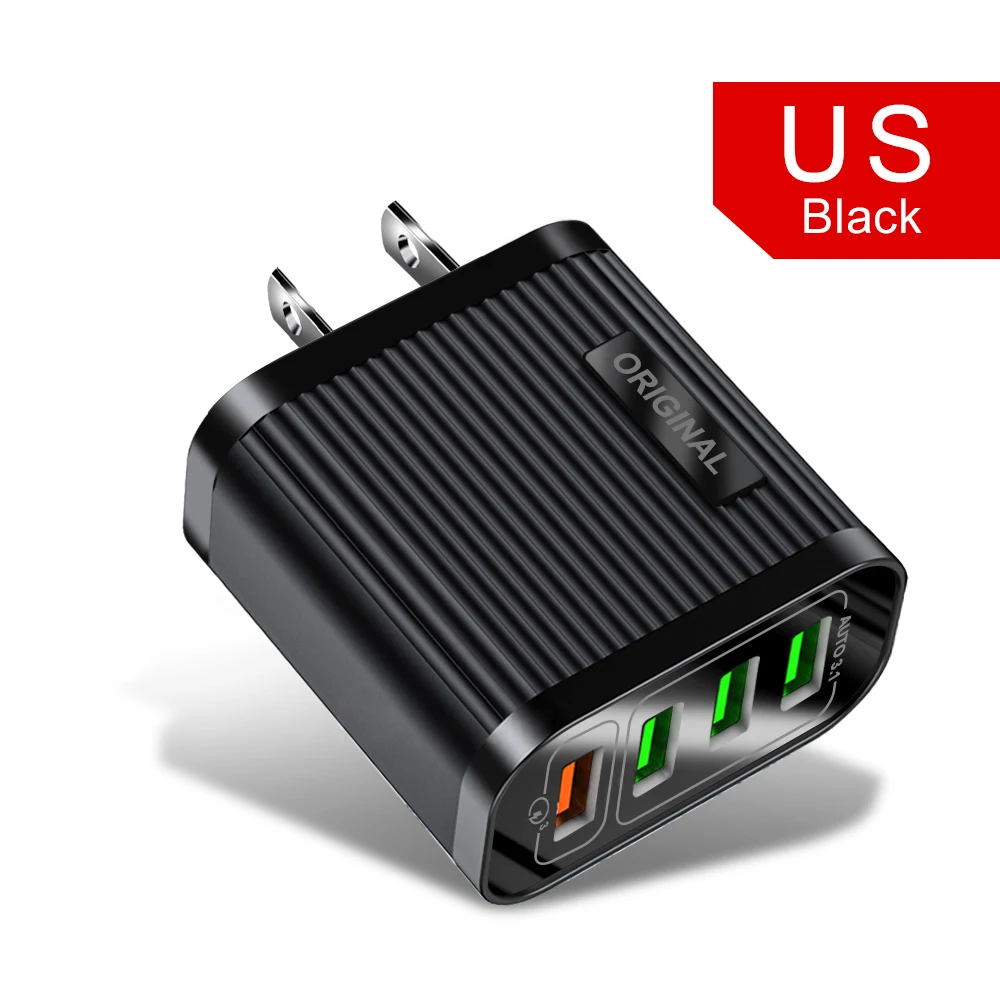 4 порта USB зарядное устройство Быстрая зарядка QC3.0 мобильный телефон зарядное устройство для смартфона usb зарядное устройство s ЕС мульти порт USB адаптер - Тип штекера: Black US