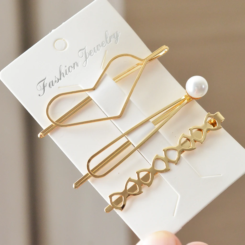 

3 Pieces Pearl Heart Hair Clip for Women Gold color Hair Barrettes 3 Different Style Hollow Geometric Hair Pins Hair Accessories