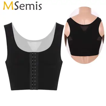 

MSemis Mens Corset Breathable Slim Shapewear Body Shaper Lesbian Chest Binder Vest Gynecomastia Compression Shirts Underwear