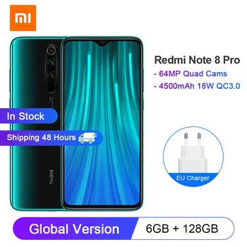 

Global Version Xiaomi Redmi Note 8 Pro 6GB 128GB Smartphone 4500mAh 18W QC 3.0 64MP Quad Camera NFC MTK Helio G90T Mobile Phone
