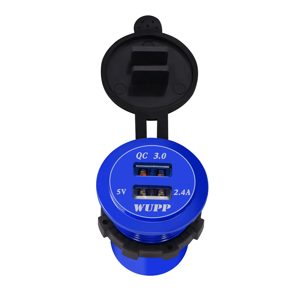 Двойной USB Водонепроницаемый порт автомобильное быстрое алюминиевое зарядное устройство из алюминиевого сплава прикуриватель гнездо Синий чехол зарядный адаптер
