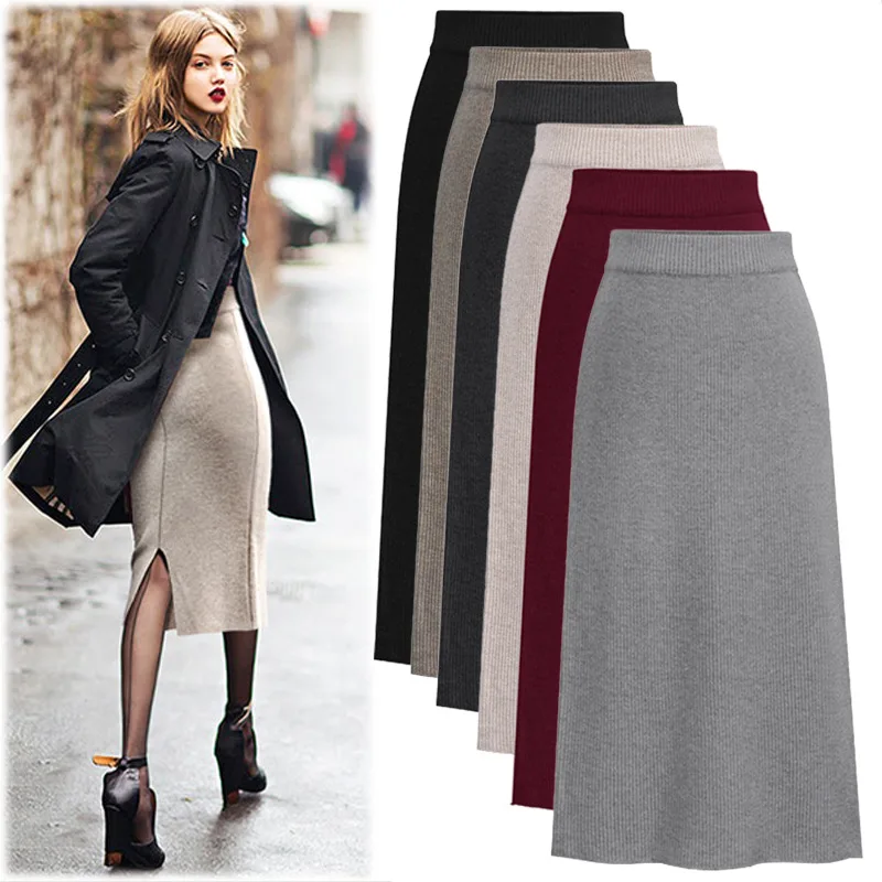 

Wool Skirt Women's Mid-length Large Size Autumn And Winter New Style Wool Skirt Slit Skirt One-step Skirt High-waisted Long Skir