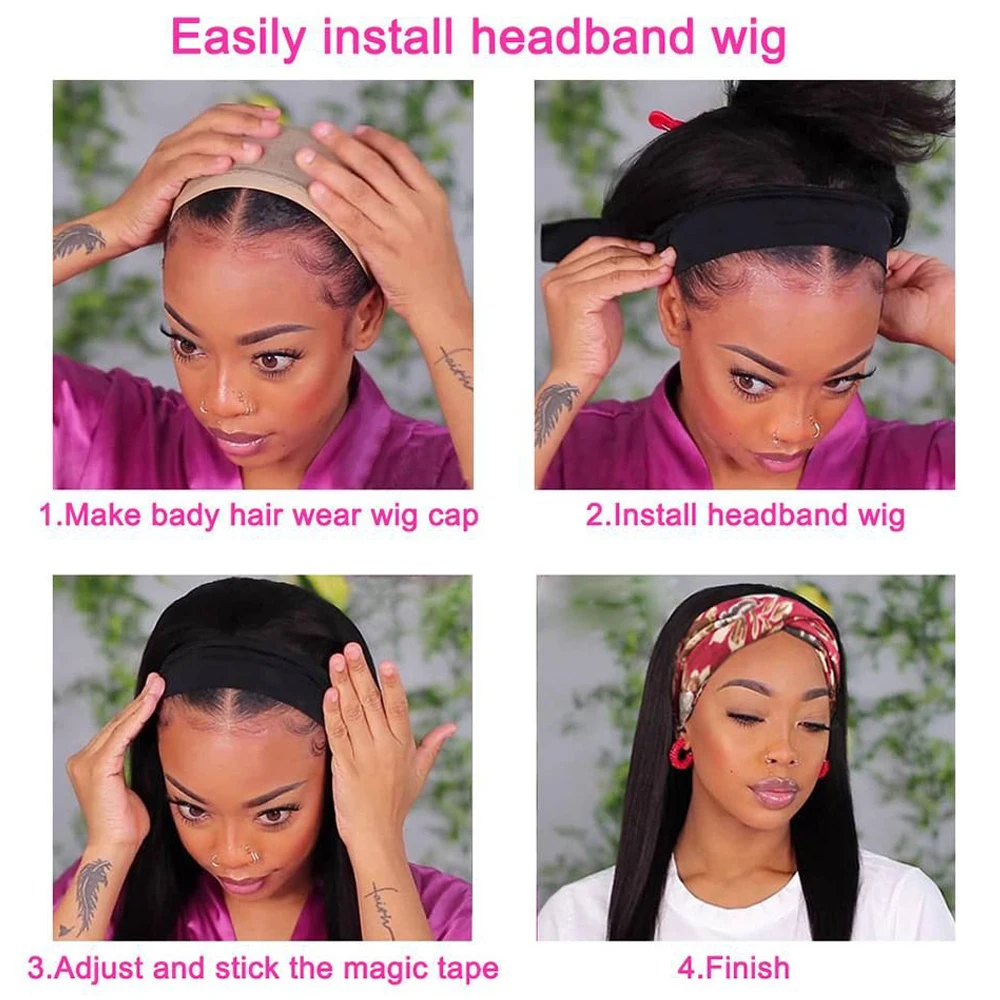 Curly Headband Wig Human Hair Wig Glueless No Gel Remy Brazilain Curly Human Hair Wigs Women Full Machine Made Scarf human hair wigs