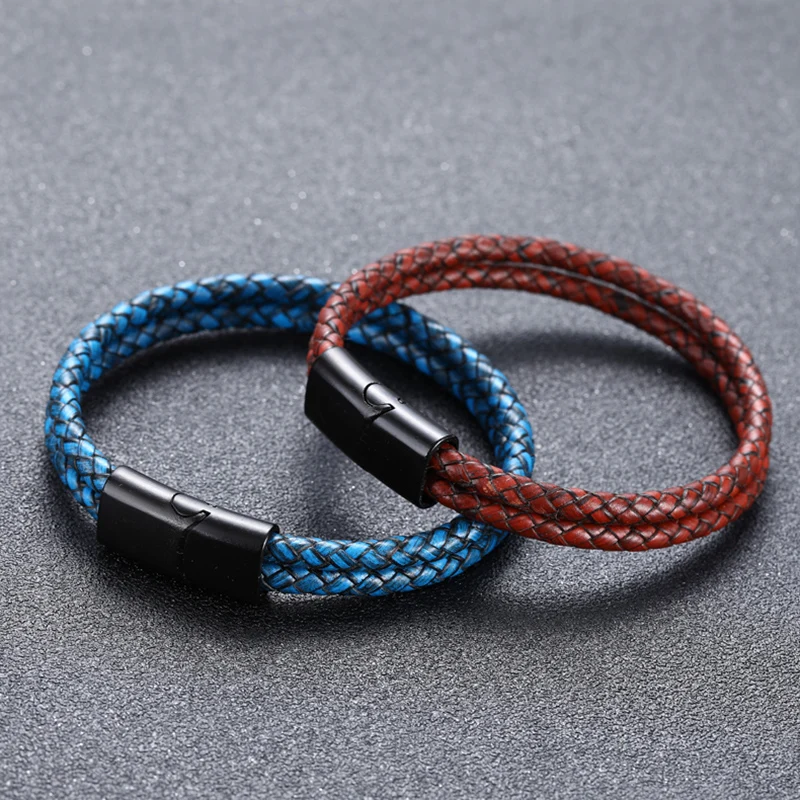 CARSINEL бренд 3 цвета модные двухрядные Для мужчин ручной работы плетеный Кожаные браслеты и модным магнитным Для мужчин браслет подарок BR0313