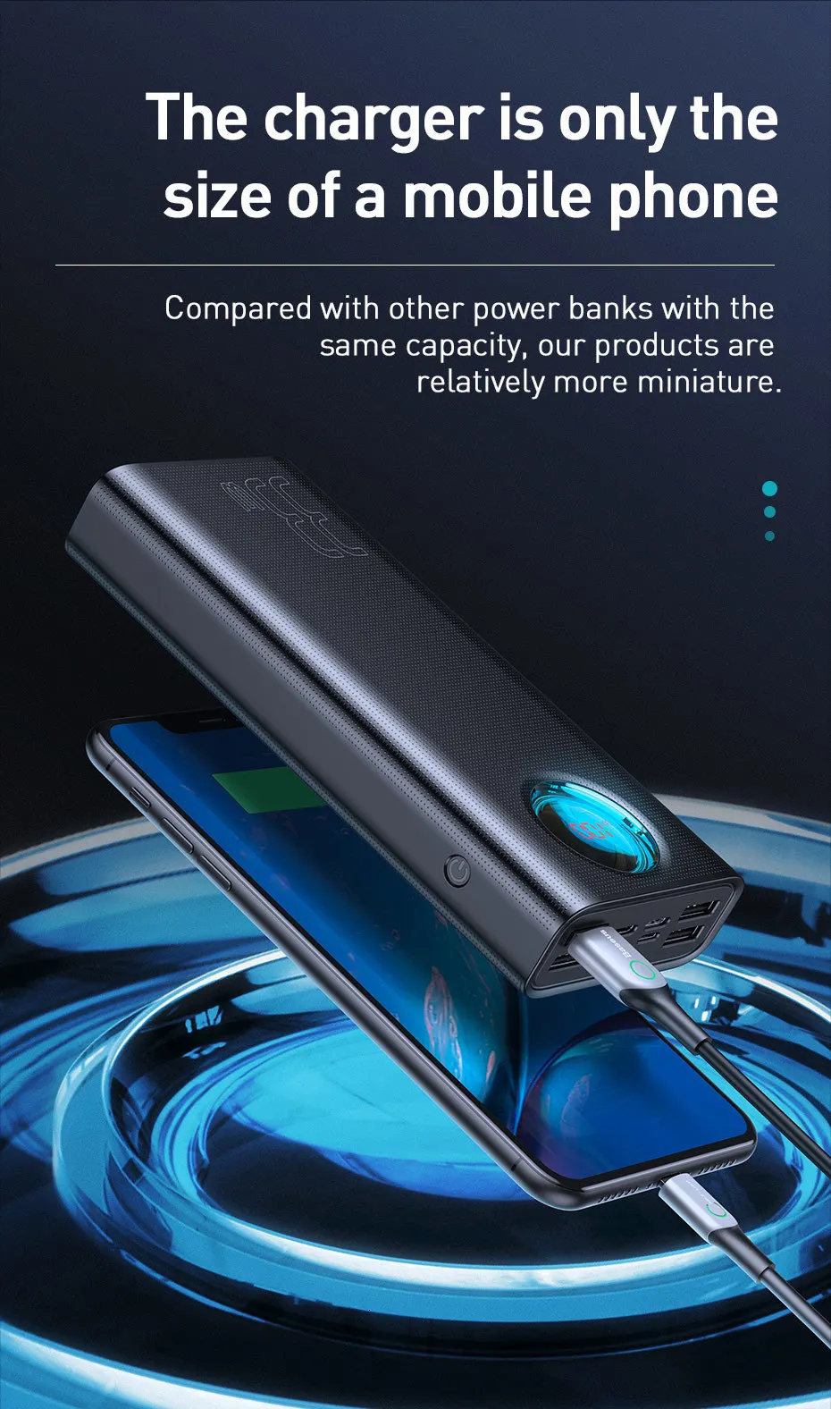 Baseus, 30000 мА/ч, зарядное устройство USB C PD3.0, быстрая зарядка, 3,0, 30000 мА/ч, портативное Внешнее зарядное устройство для Xiaomi Mi
