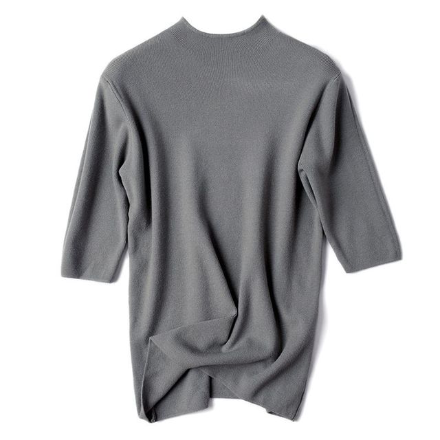 Half Sleeve Women Turtleneck Sweater Autumn Spring Pullover Top Soft Female Jumper Black White Tight Sweaters Pull Femme