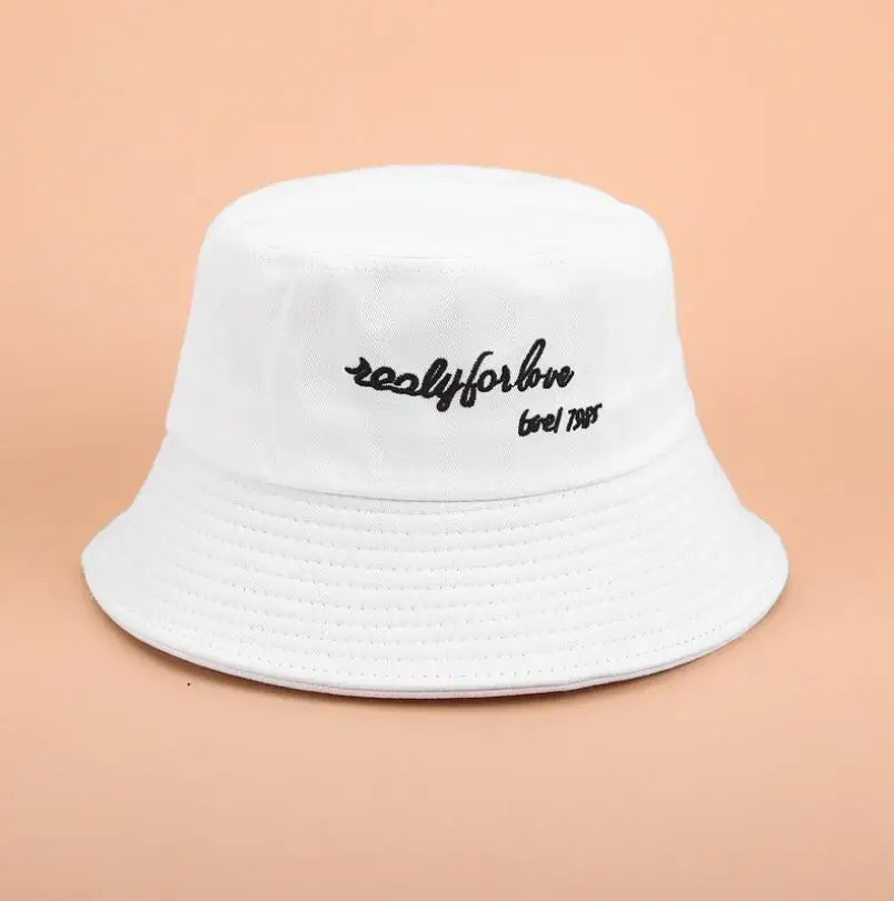 Embroidery letter Bucket Hat Unisex Foldable Lover Bob Cap Hip Hop Gorros Men Summer Caps Panama Fishing Bucket Hat - Цвет: white