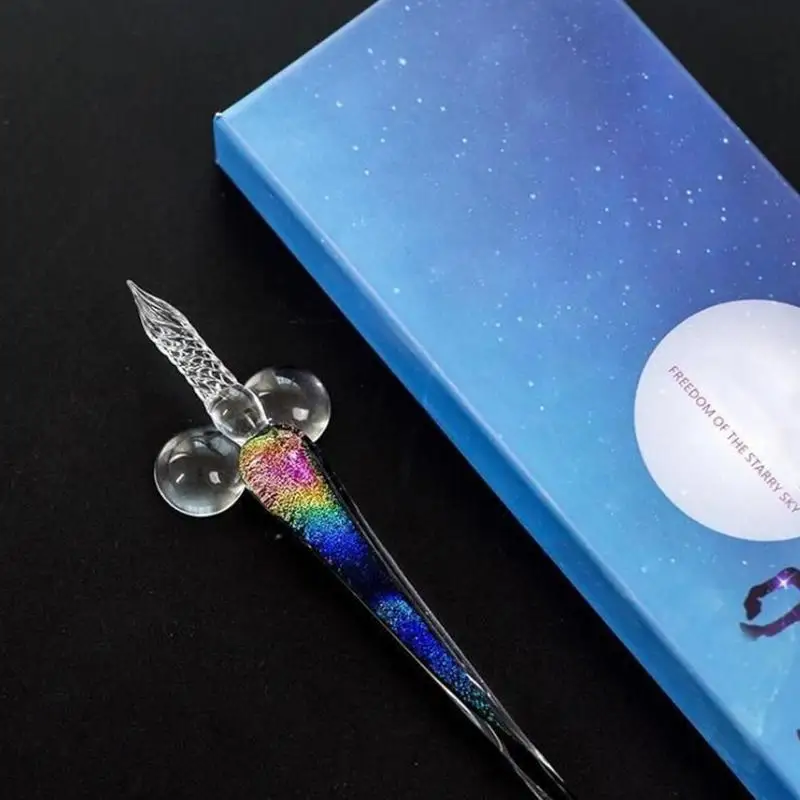 Стеклянная перьевая ручка, набор для воды, Студенческая кристальная перьевая ручка, креативная чернильная ручка, канцелярская Подарочная коробка ручной работы E7D1