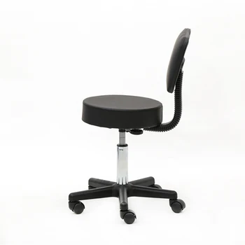 

Round Shape Plastic Adjustable Salon Stool with Back Black for kitchen counter or bar high table.