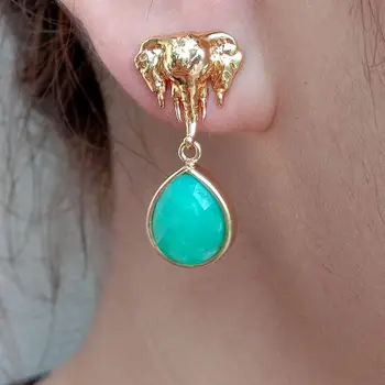 

Natural Teardrop Green Chrysoprase Gold Plated Stud Earrings