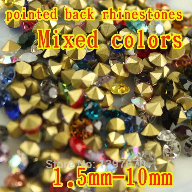 

Mixed Colors Mix Sizes 36-144pcs ss2 to ss25 Point Back Rhinestones glass strass chaton stone