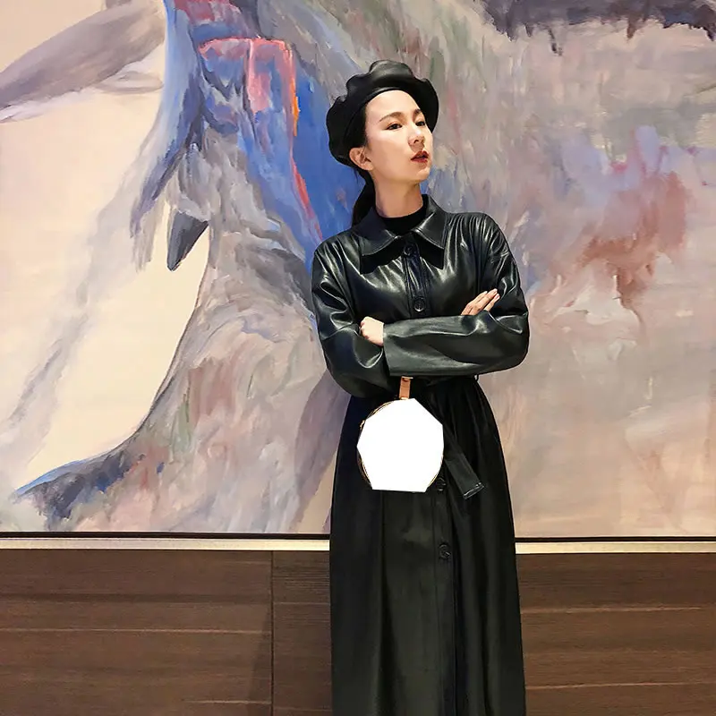 XITAO, Ретро стиль, модная новинка, искусственная кожа, для женщин,, зимняя, повязка, одна грудь, отложной воротник, длинный рукав, пальто, DMY1584