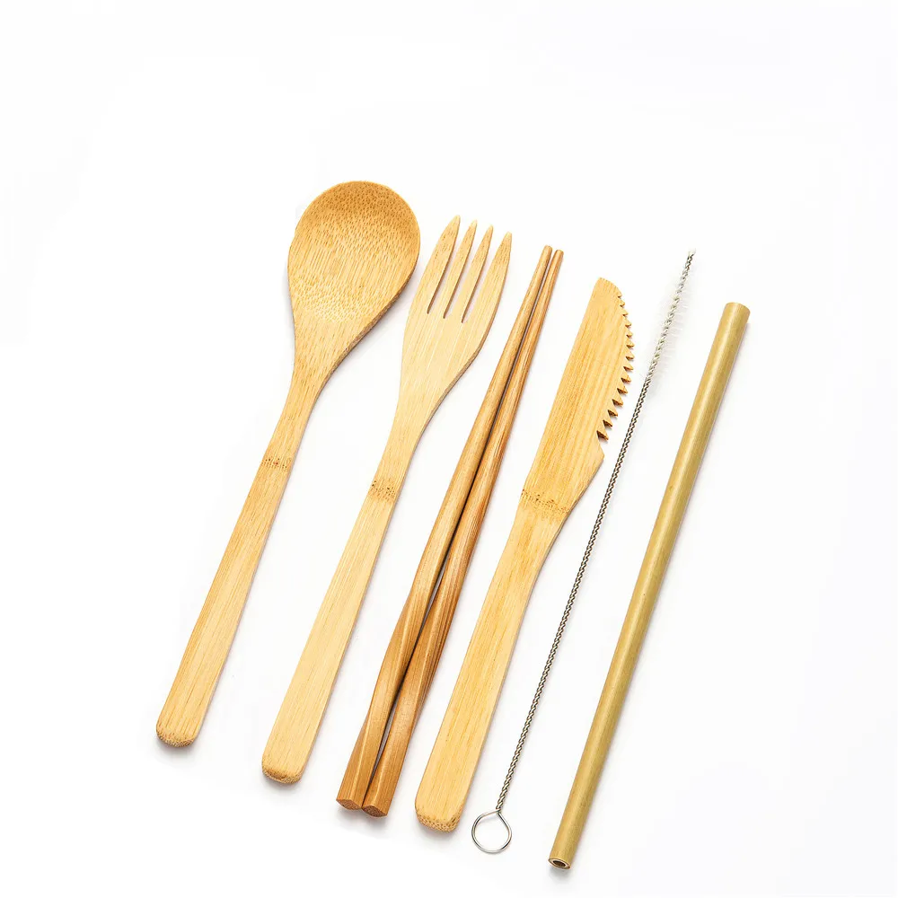 wood cutlery 2/4 комплекта в Корейском стиле деревянная посуда Набор бамбуковых столовых приборов вилки, ножи, ложки с крупным планом сумка для посуды Bamboo соломы, набор посуды для путешествий - Цвет: wood cutlery