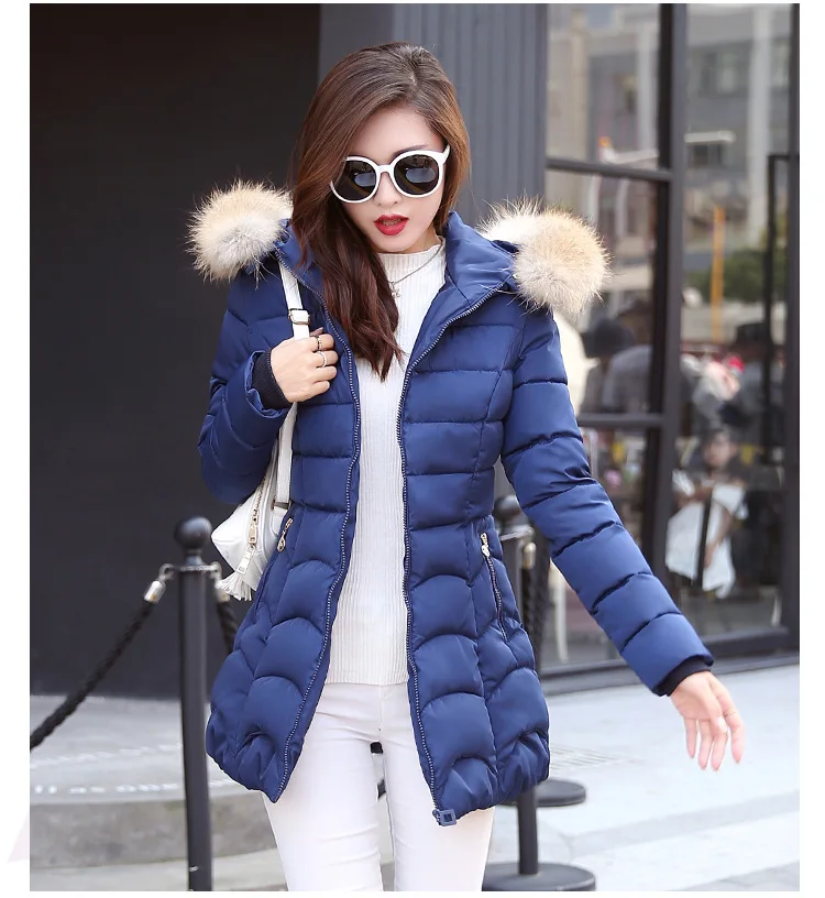 

2019 Winter New Style Cotton-padded Clothes Women's Mid-length Korean-style Slim Fit Fur Collar Thick down Feather Cotton Jacket