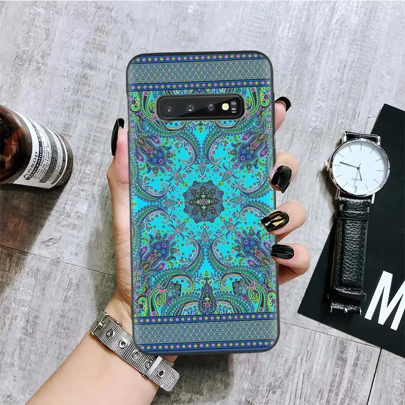 BA028-10 Синий Тотем Мандала Цветок черный чехол для телефона samsung Galaxy S10+ Plus Lite Note 10 9 8 S9 S8 J4 J6+ Plus S7 S6 Edge cap - Цвет: BA028-10
