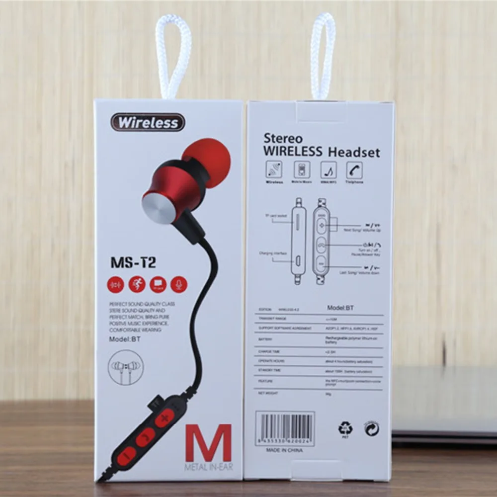 MS-T2, магнитные Bluetooth наушники, беспроводные наушники, гарнитура для бега с микрофоном, MP3, вкладыши, бас стерео, BT 4,2, для iphone, xiaomi