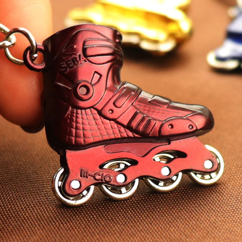 Novelty Simulation Rollerable Inline Skates SEBA Key Chain for Skating Accessories with Wheel Rotating, Stainless Steel Gift