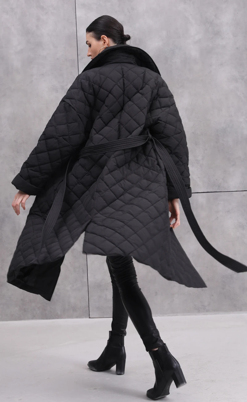 Новая зимняя пуховая куртка для женщин с лацканами ромбовидной решетки элегантный пуховик для женщин с поясом длинная юбка пуховая куртка на зиму