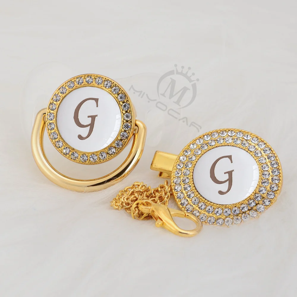 Chupeta e Chupeta Miyocar Bonito Bling Clipe Conjunto Nome Iniciais Letterg Único Bpa Livre Manequim Design Lg-w 7 Mamãe e Bebê