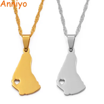 

Anniyo Silver Color/Gold Color Map of the Barbados Island Pendant Necklaces Heart Barbados Maps Jewelry Gifts #122521